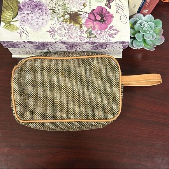 SAKS FIFTH AVE MEN’S TAN BLACK BURLAP LEATHER COMBO DOPP KIT TOILETRY BAG - Picture 2 of 9